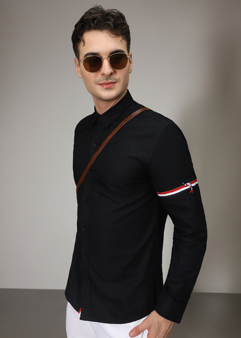 Black Plain Dolphin Oxford Shirt
