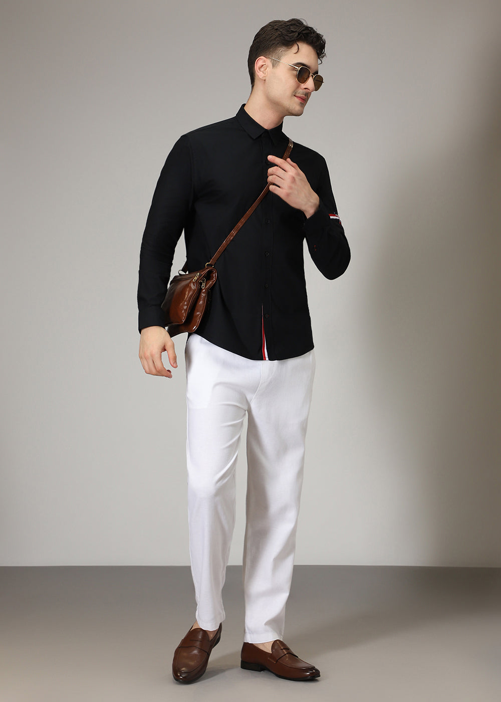 Black Plain Dolphin Oxford Shirt