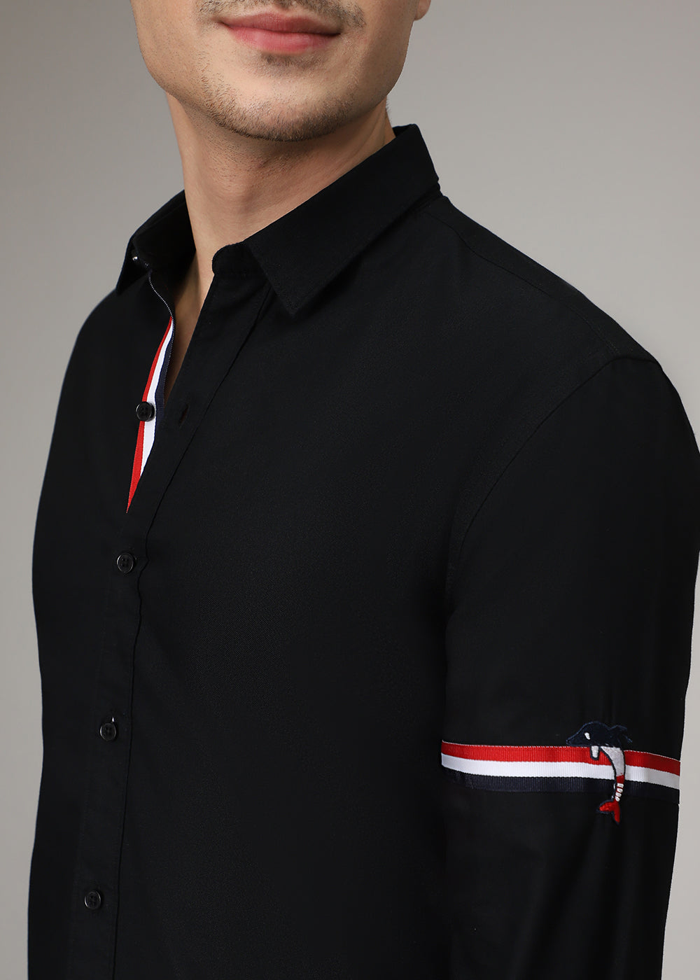 Black Plain Dolphin Oxford Shirt