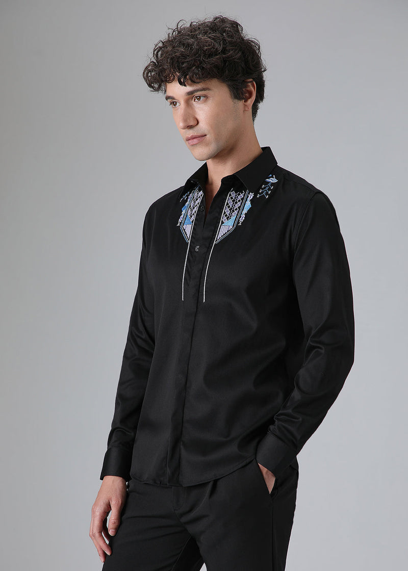 Black Ethnic Embroidery Designer Shirt