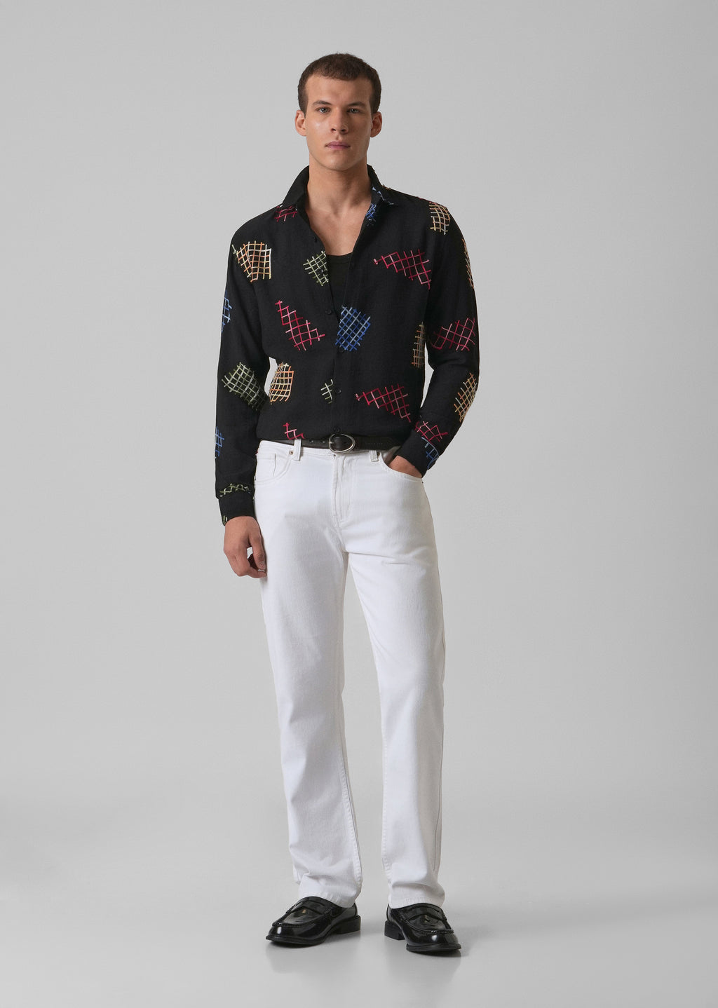 Black Geometric Embroidered Shirt