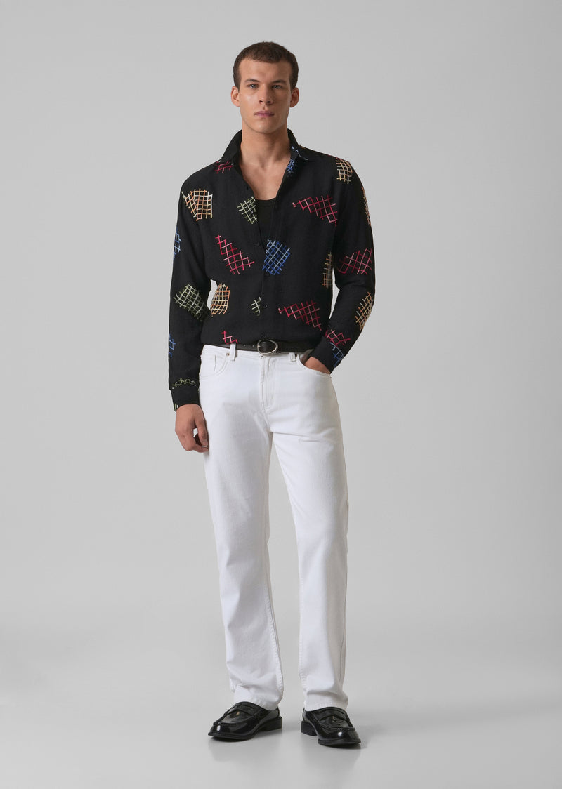 Black Geometric Embroidered Shirt