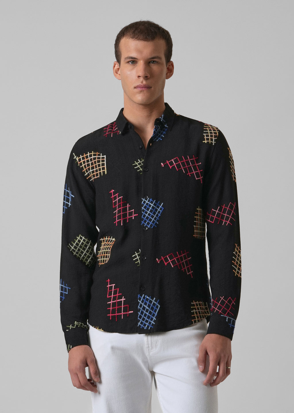 Black Geometric Embroidered Shirt
