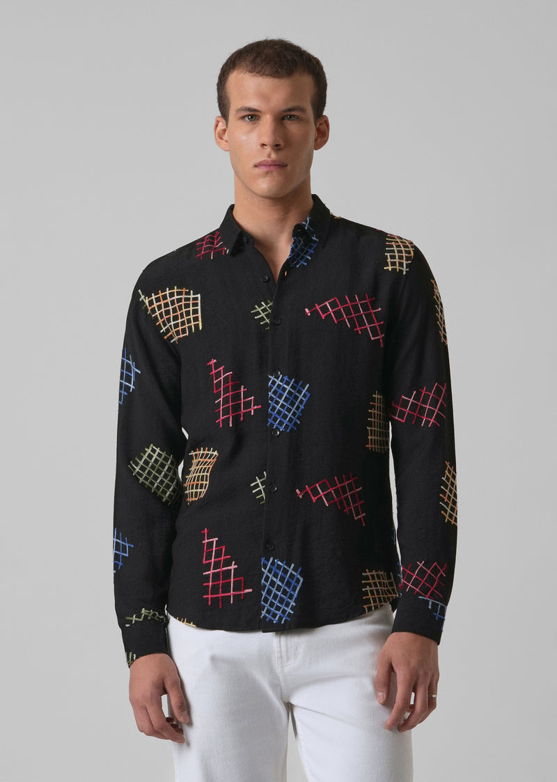 Black Geometric Embroidered Shirt