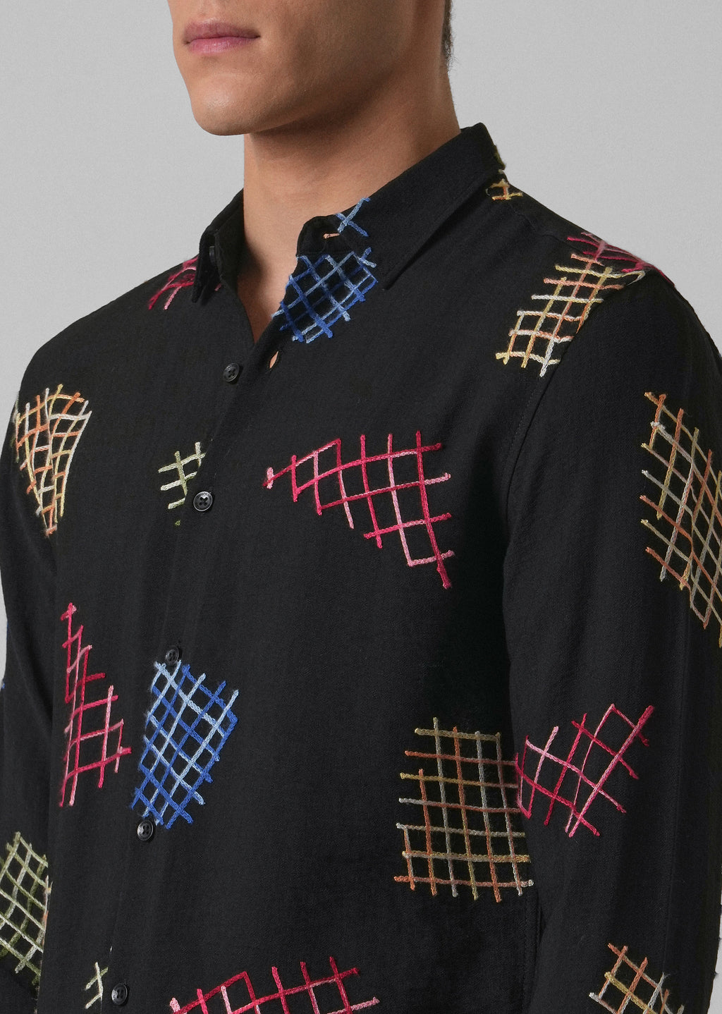 Black Geometric Embroidered Shirt