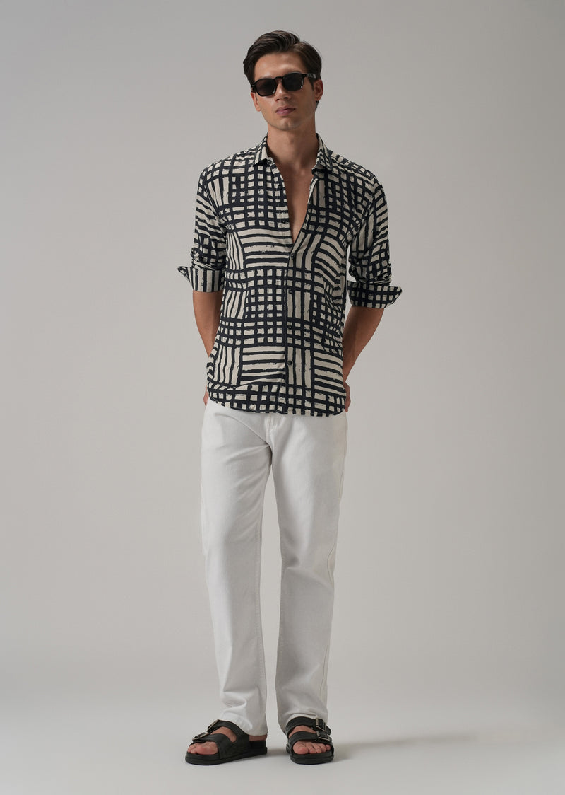 Black Grid Pattern Printed Shirt