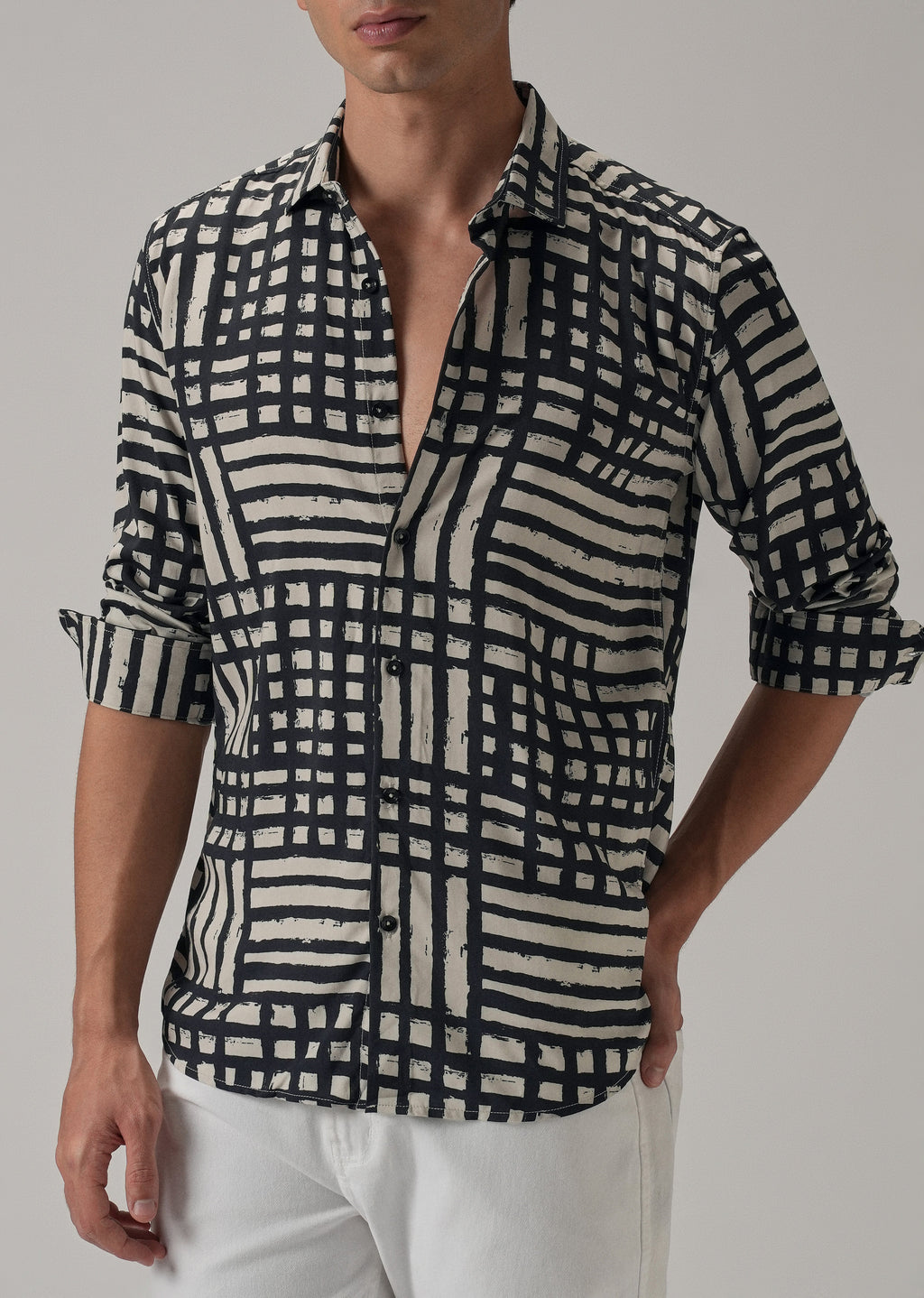 Black Grid Pattern Printed Shirt