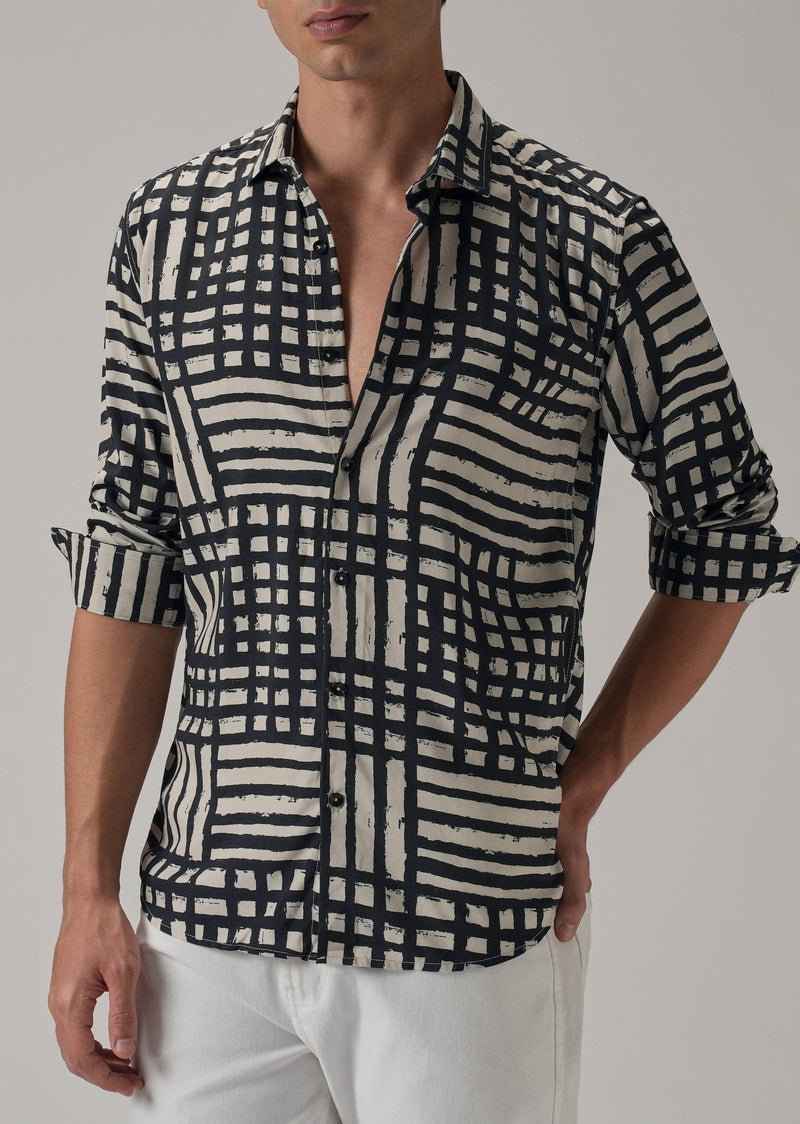 Black Grid Pattern Printed Shirt