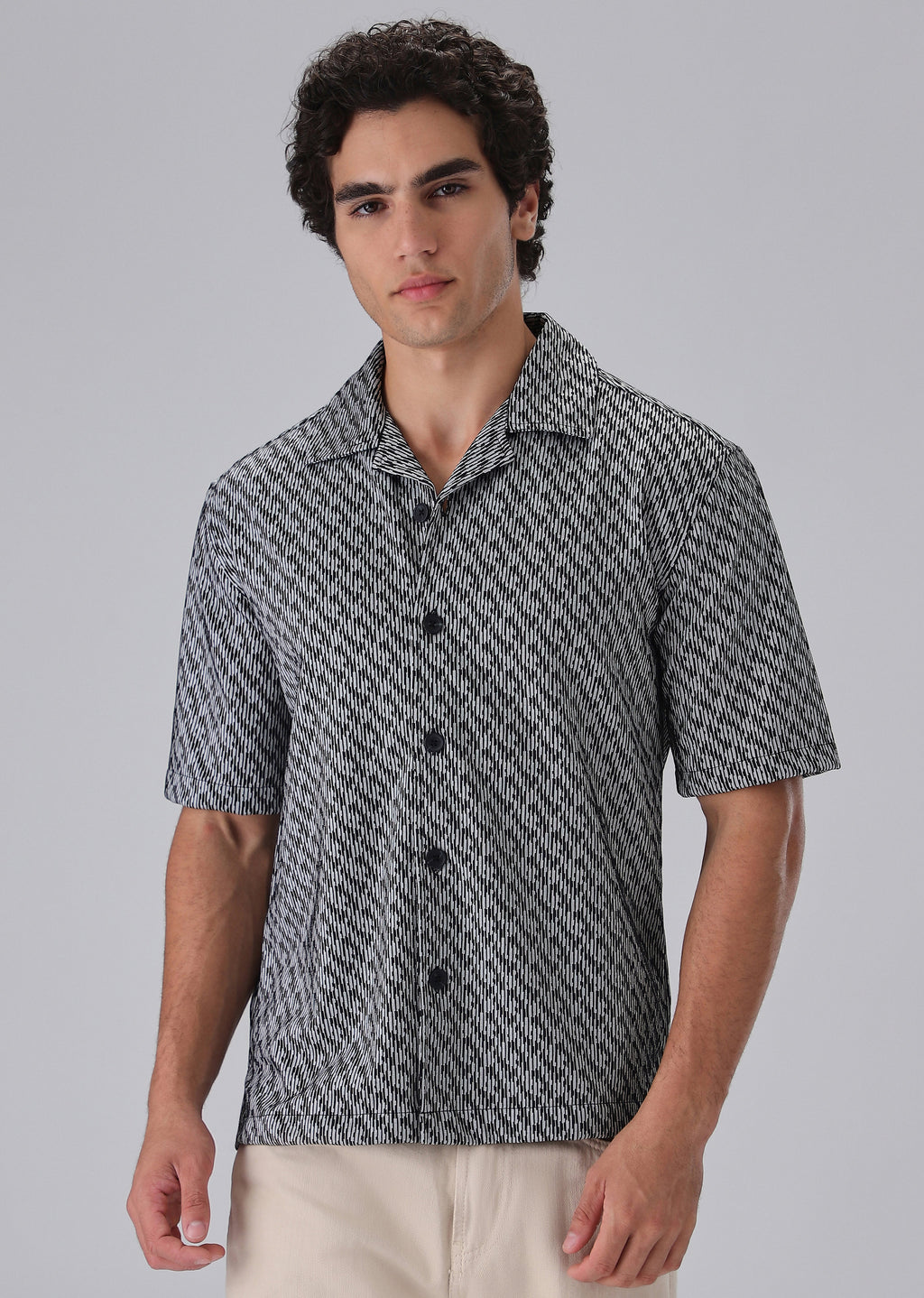 Black Knitted Half Sleeve Shirt