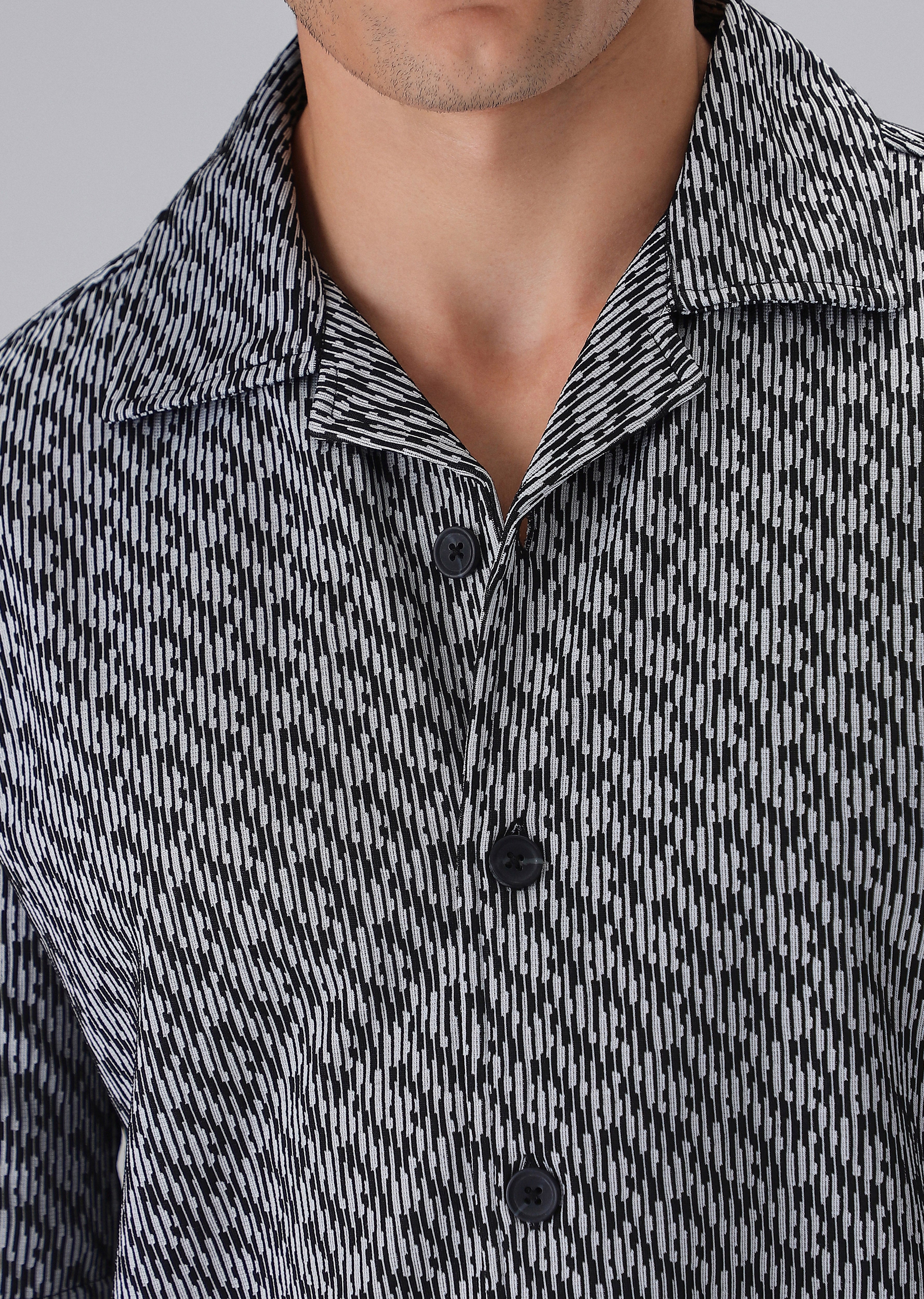 Black Knitted Half Sleeve Shirt