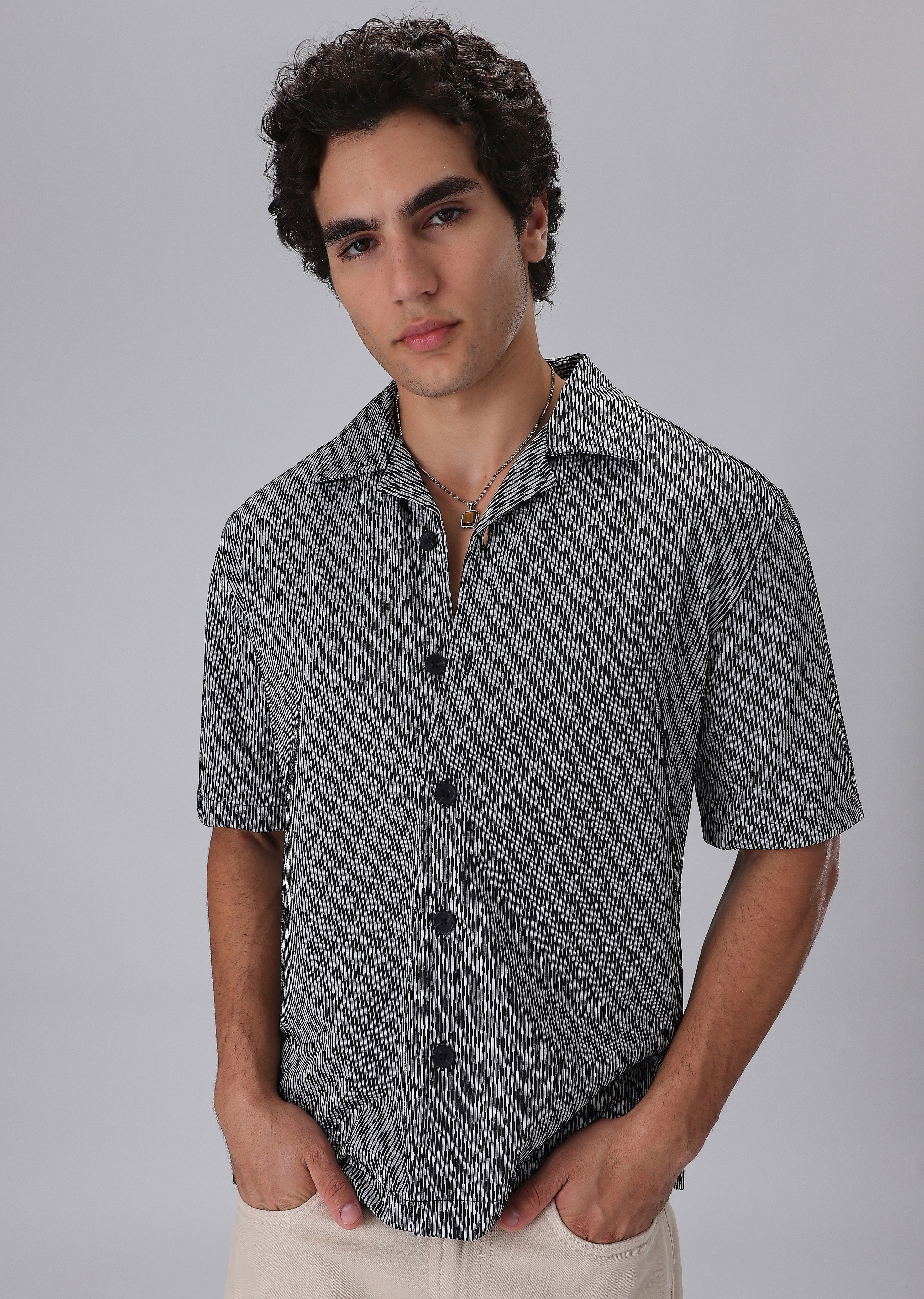 Black Knitted Half Sleeve Shirt
