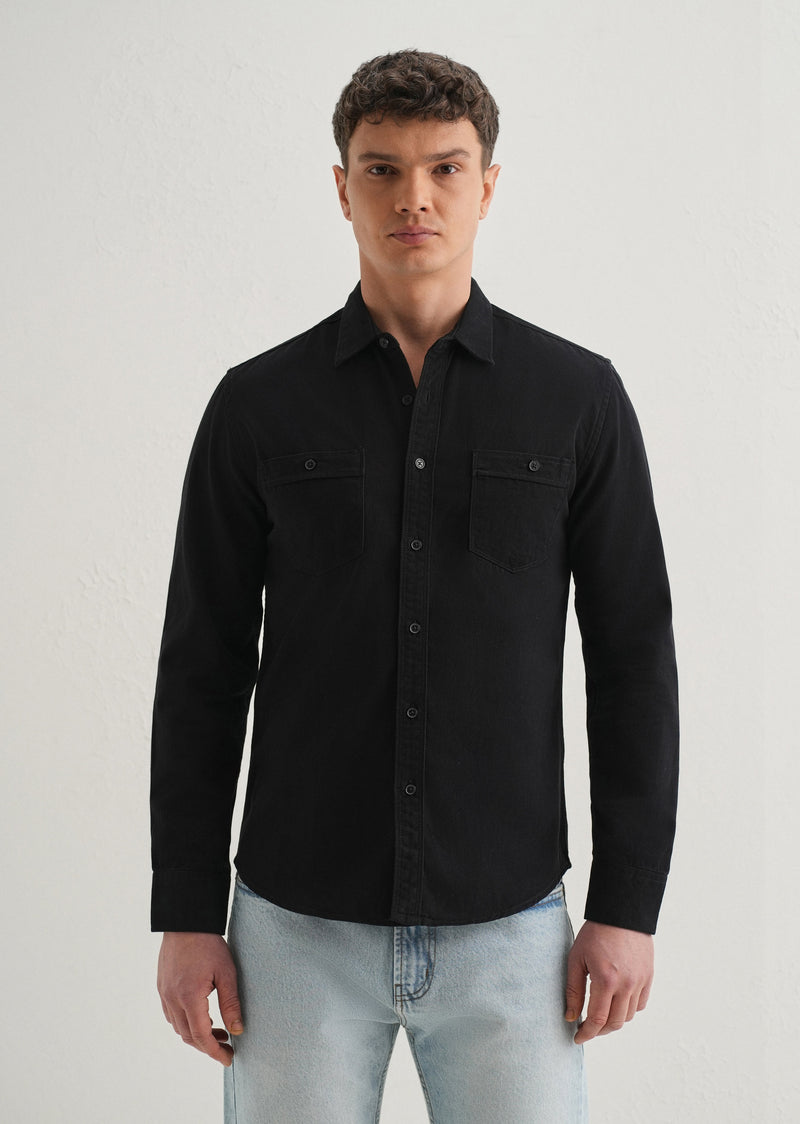 Black Plain Double Pocket Shirt