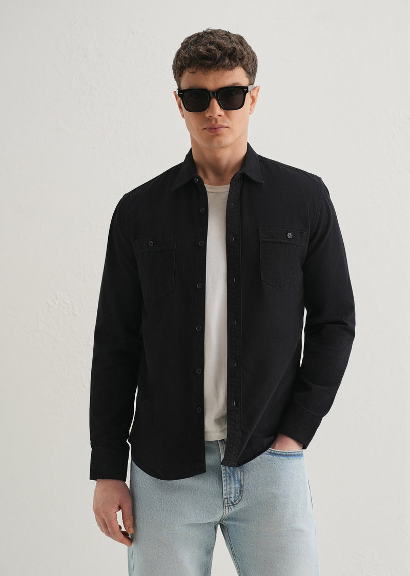 Black Plain Double Pocket Shirt