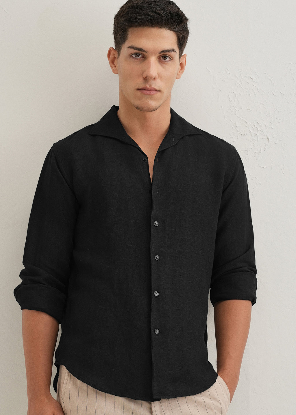 Black Plain Linen Viscose Shirt