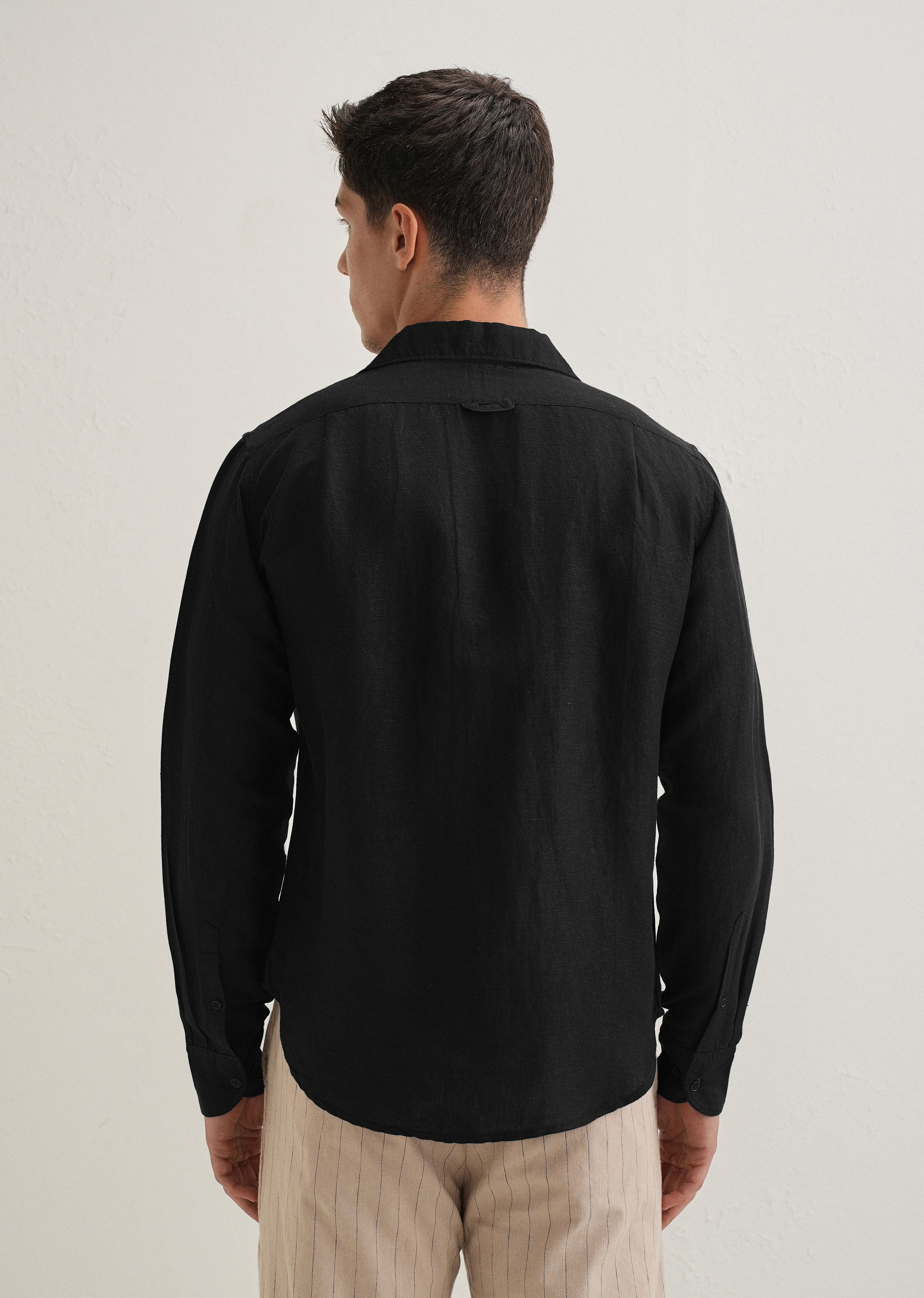 Black Plain Linen Viscose Shirt
