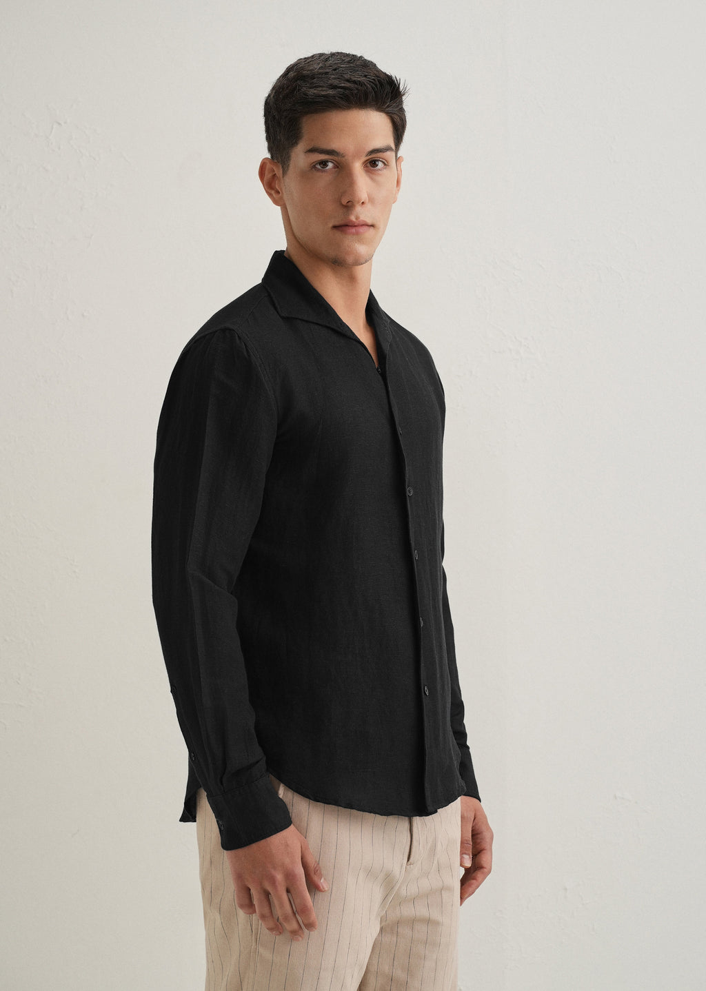 Black Plain Linen Viscose Shirt