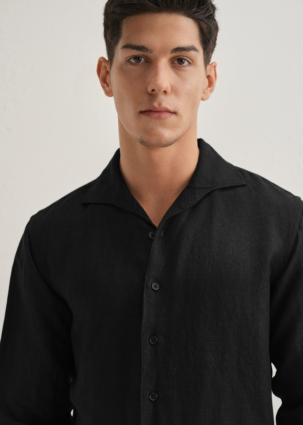 Black Plain Linen Viscose Shirt