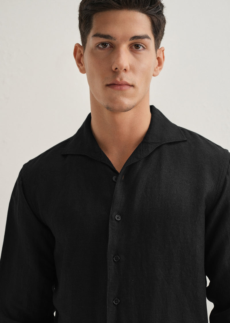 Black Plain Linen Viscose Shirt