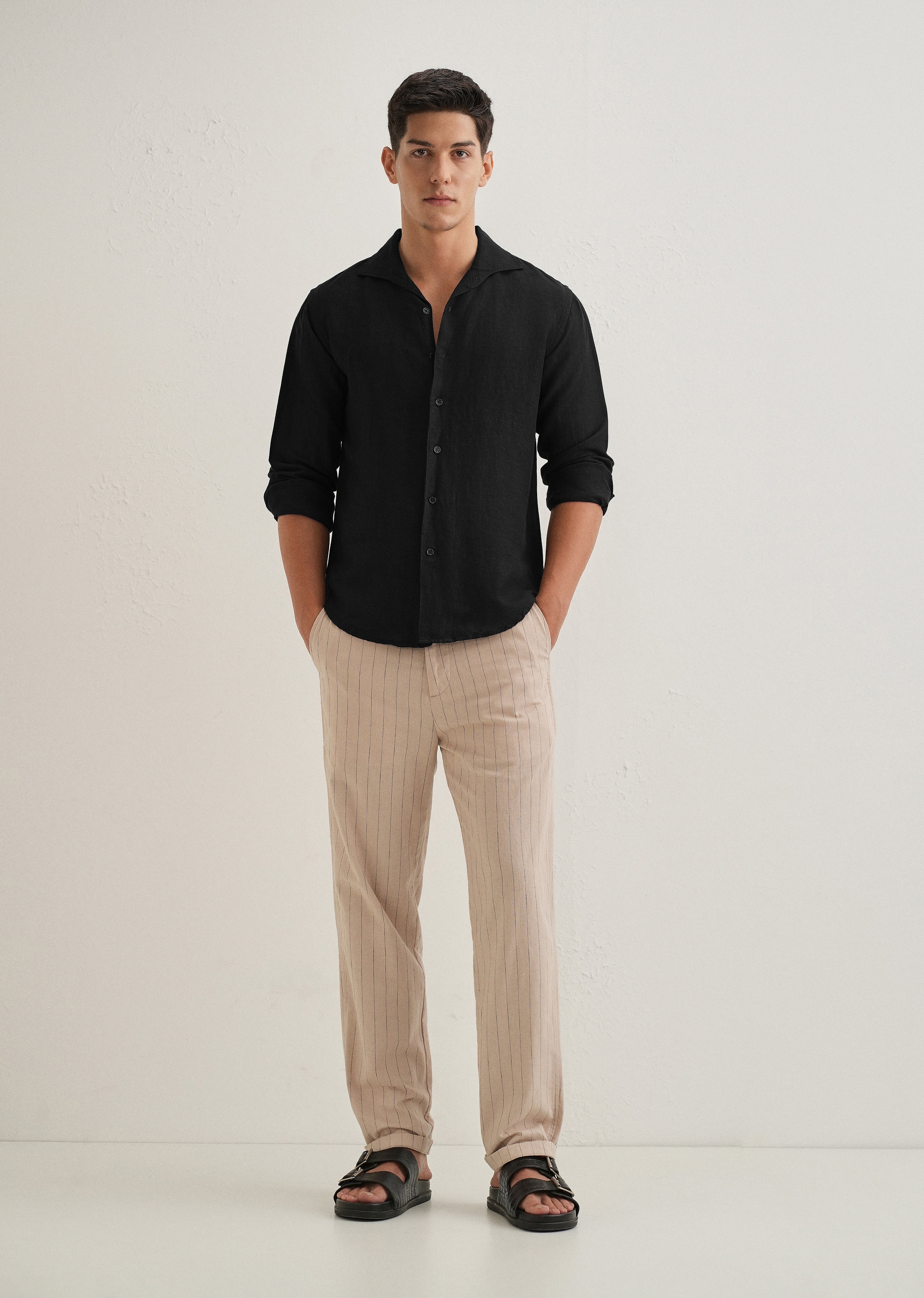 Black Plain Linen Viscose Shirt
