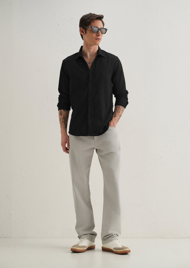 Black Plain Self Striped Shirt