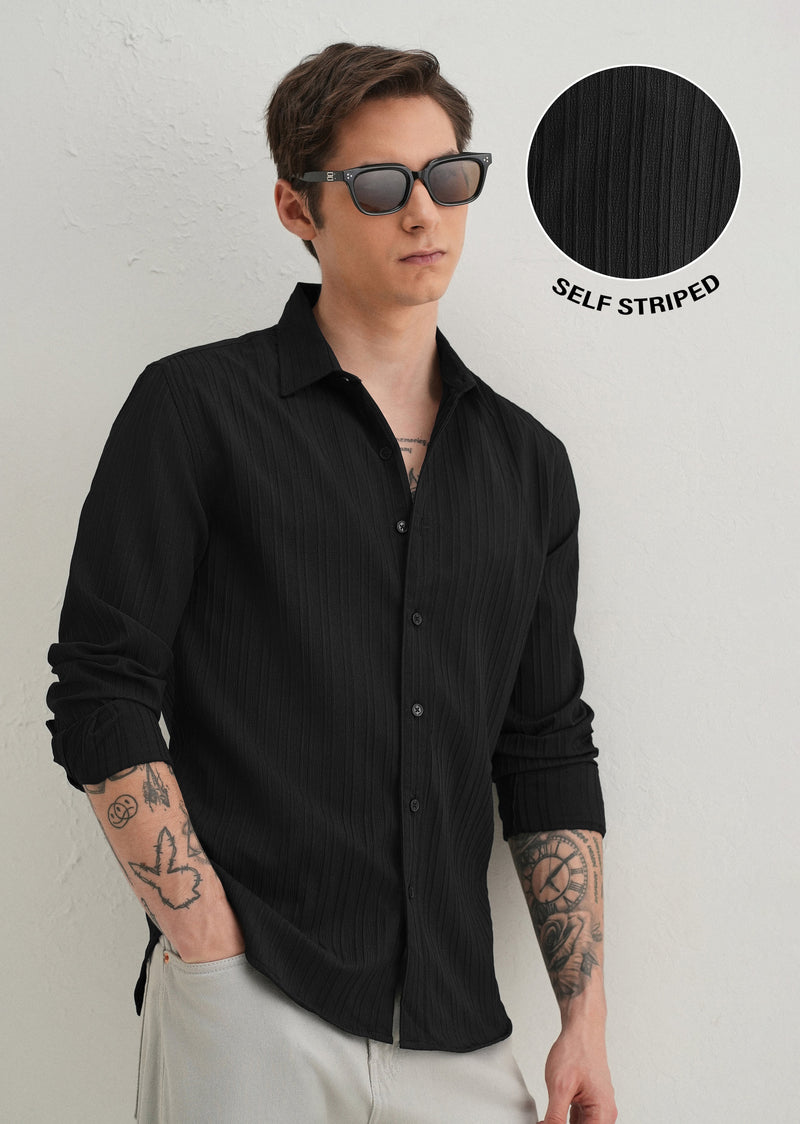 Black Plain Self Striped Shirt
