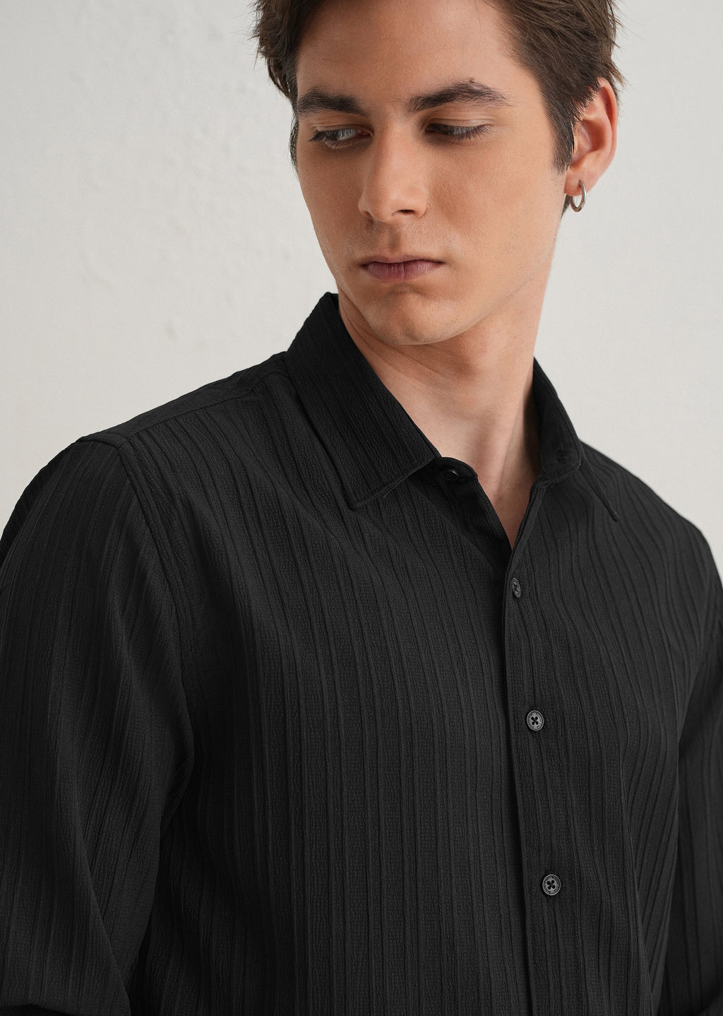 Black Plain Self Striped Shirt