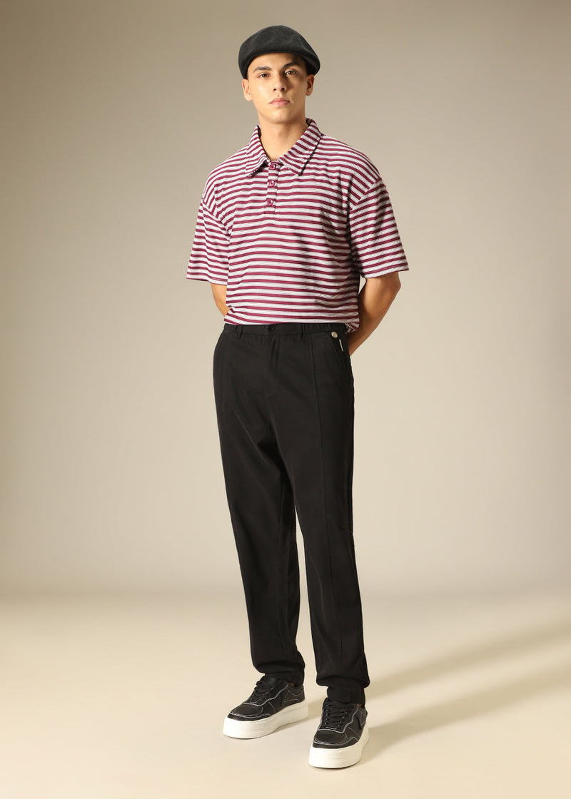 Black Striped Relaxed Fit Trouser