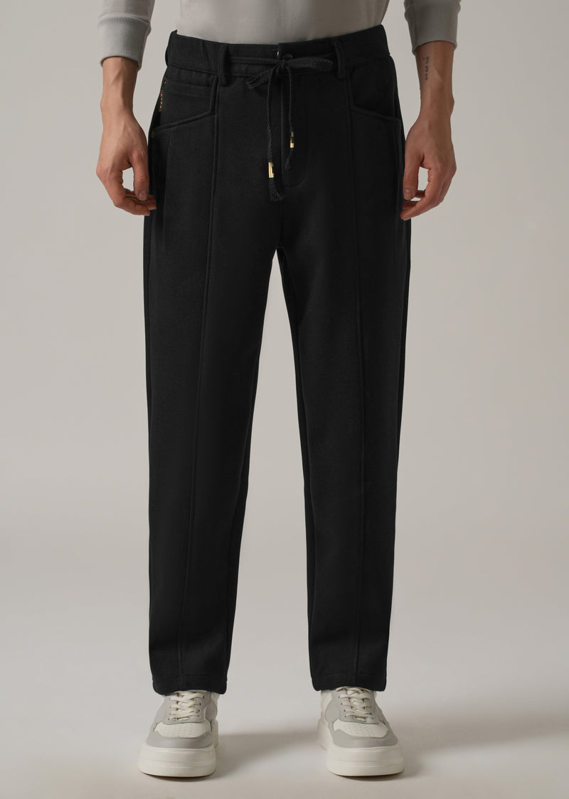 Black Corduroy Relaxed Fit Drawstring Pant