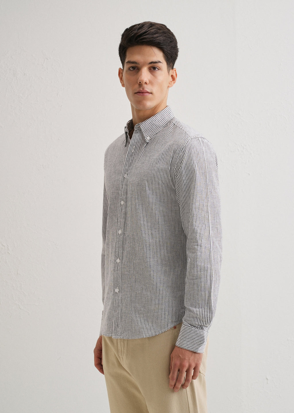 Black Striped Cotton Linen Shirt