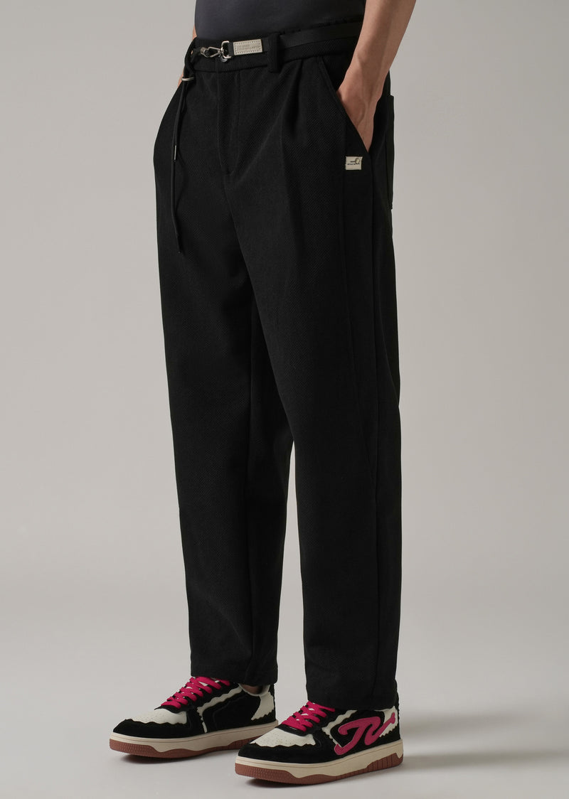 Black Textured Corduroy Belt Pant