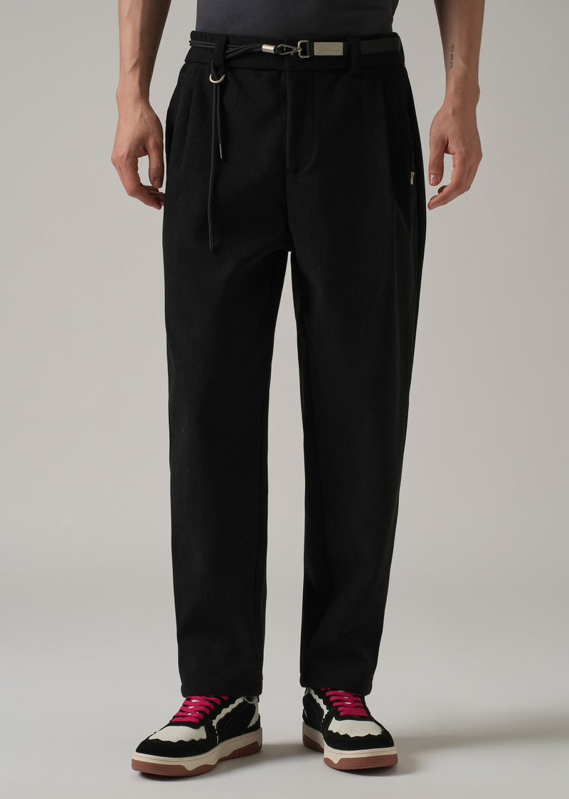 Black Textured Corduroy Belt Pant