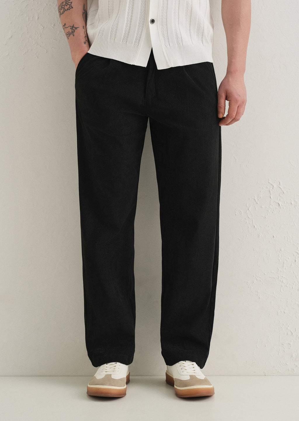 Black Textured Corduroy Pant