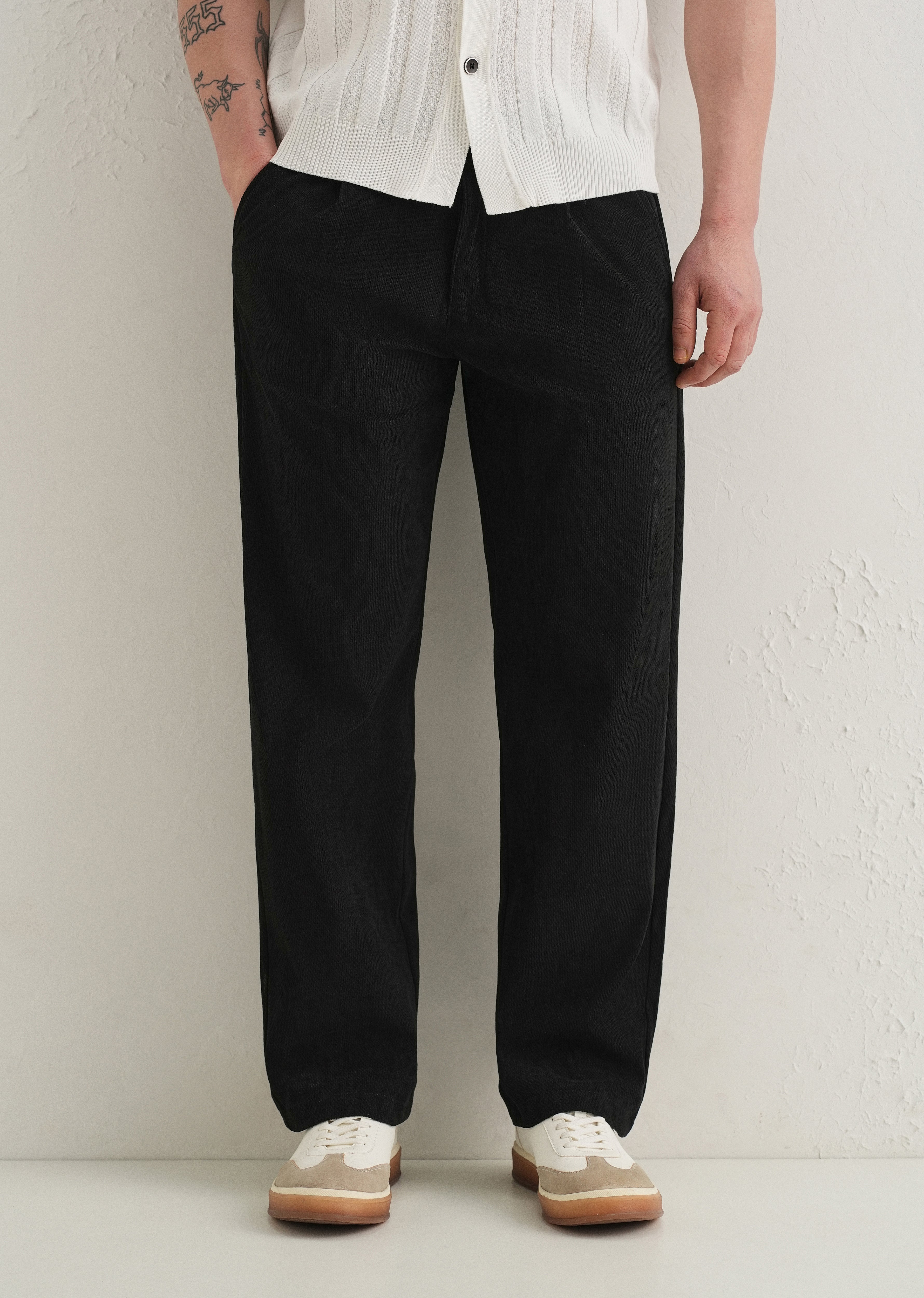 Black Textured Corduroy Pant