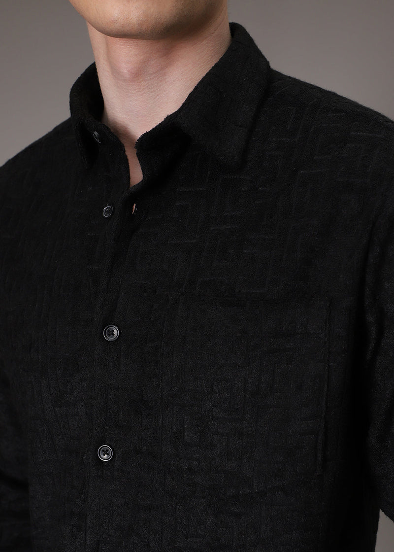 Black Plain Jacquard Knitted Shirt