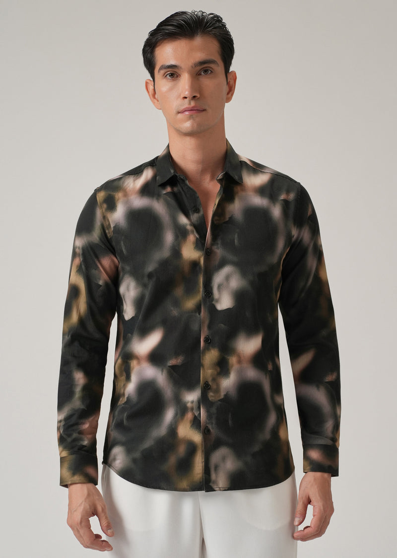 Black Wash Abstract Print Shirt