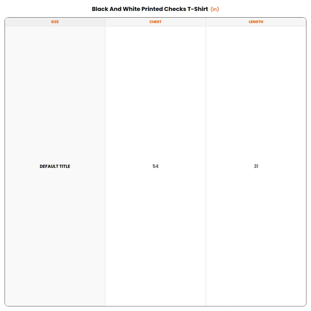 Size chart - Black And White Printed Checks T-Shirt - Black