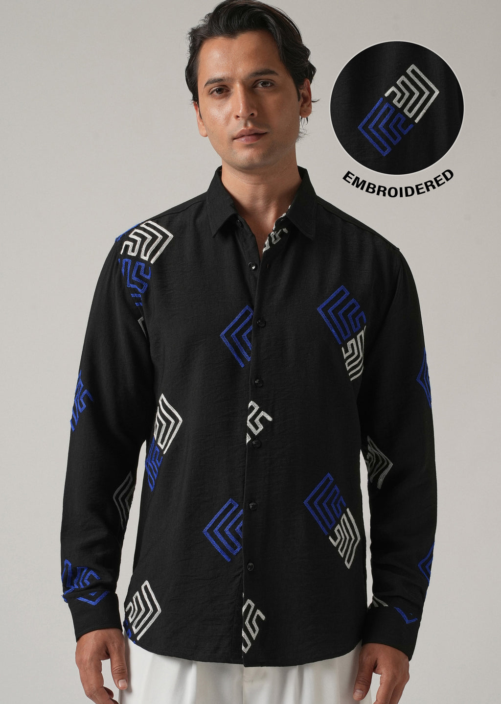 Black Angular Embroidery Shirt