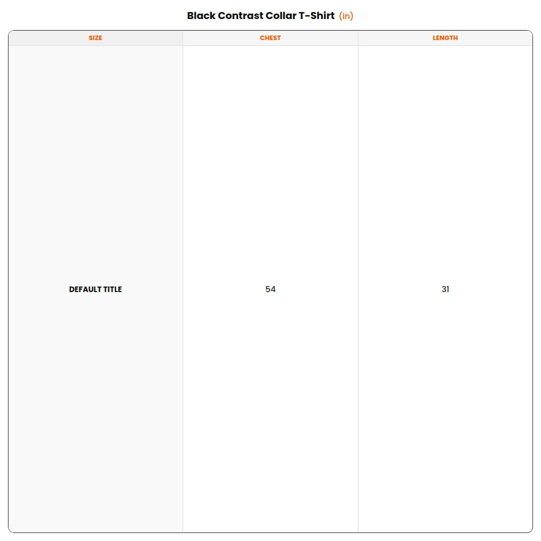 Size chart - Black Contrast Collar T-Shirt - Black