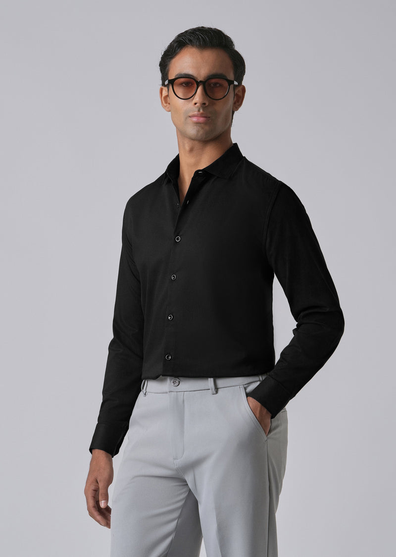 Black Cotton Stretch Plain Shirt