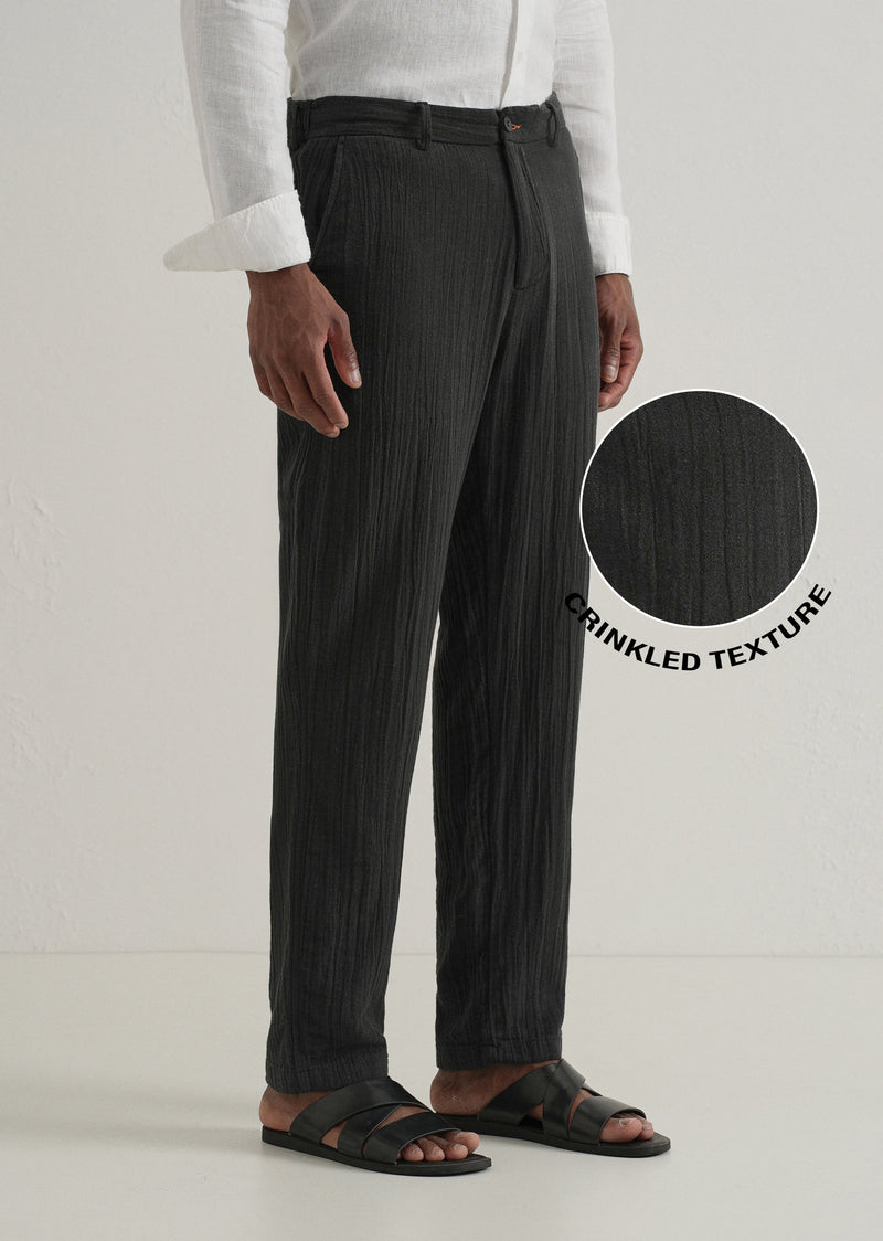 Black Crinkled Cotton Trouser
