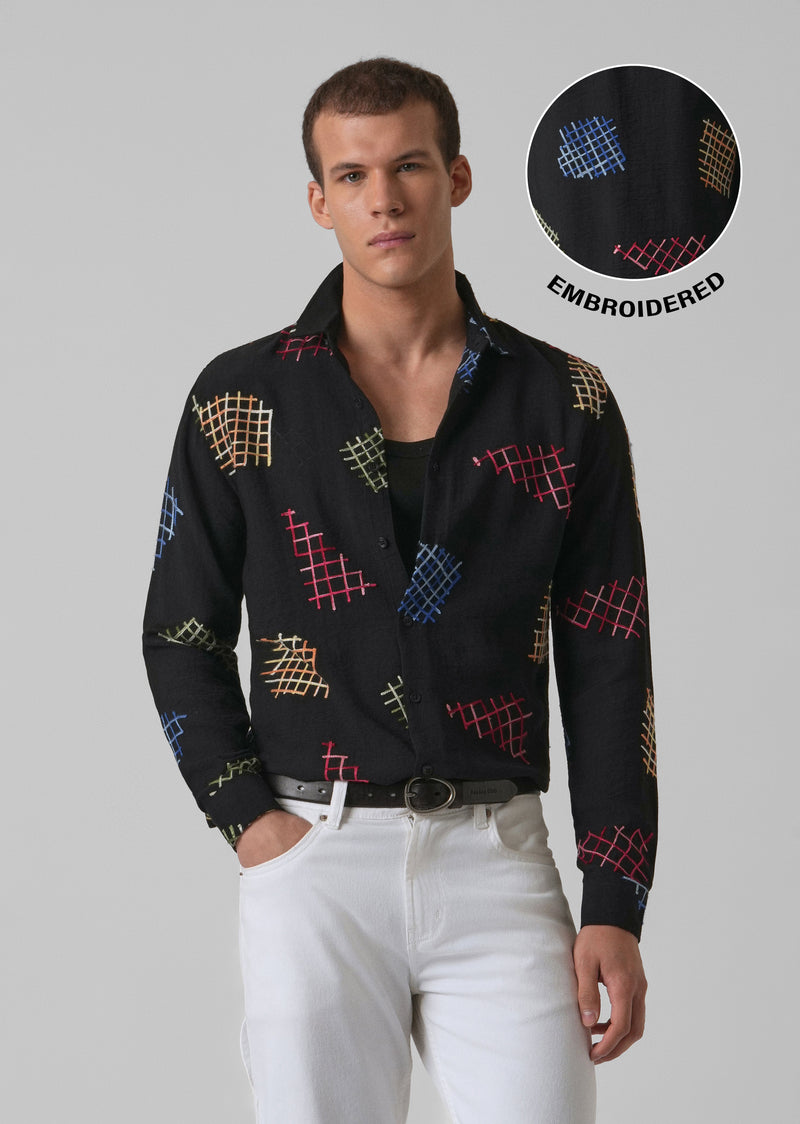 Black Geometric Embroidered Shirt
