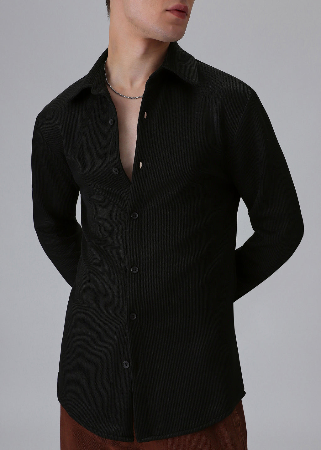 Black Plain Knitted Shirt