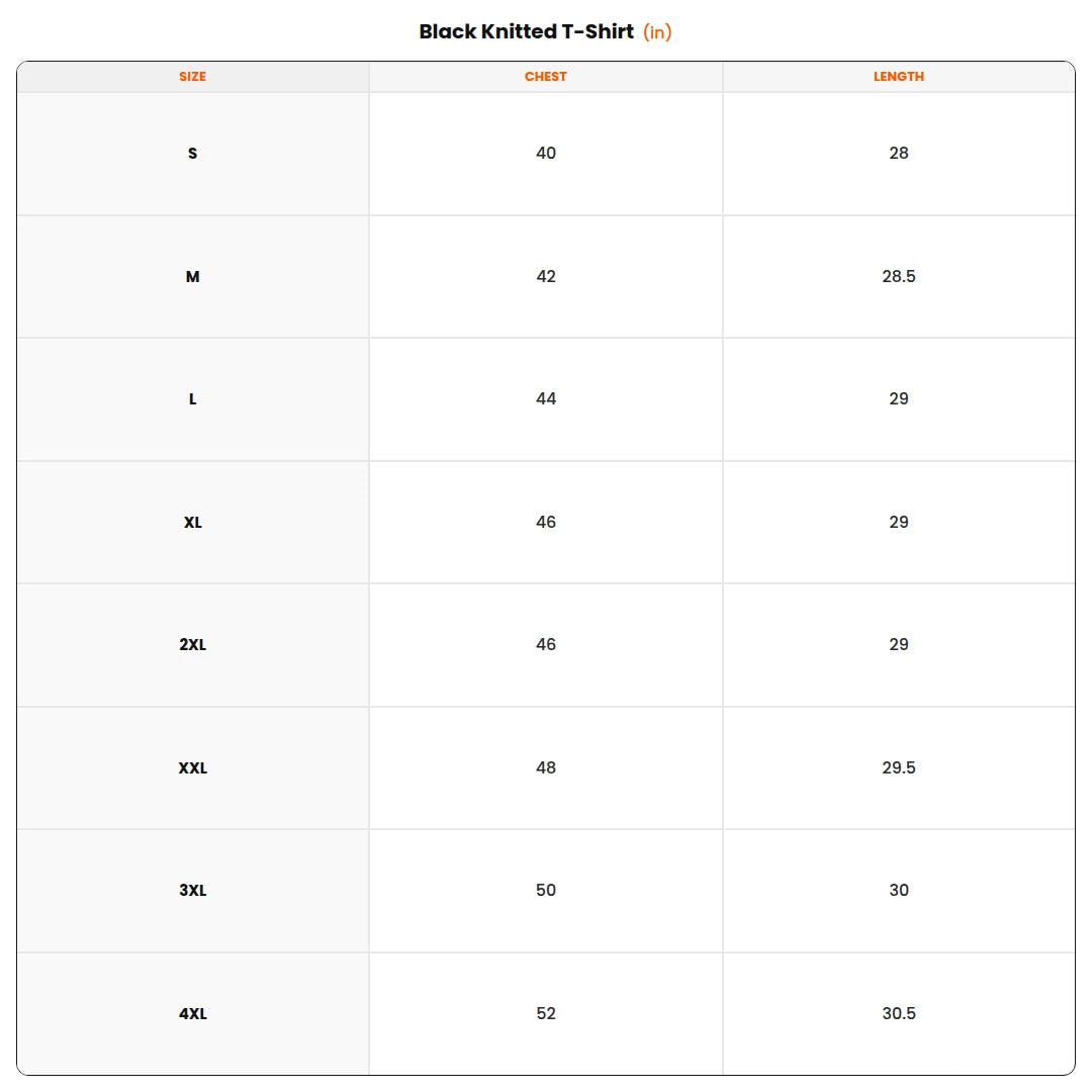 Size chart - Black Knitted T-Shirt