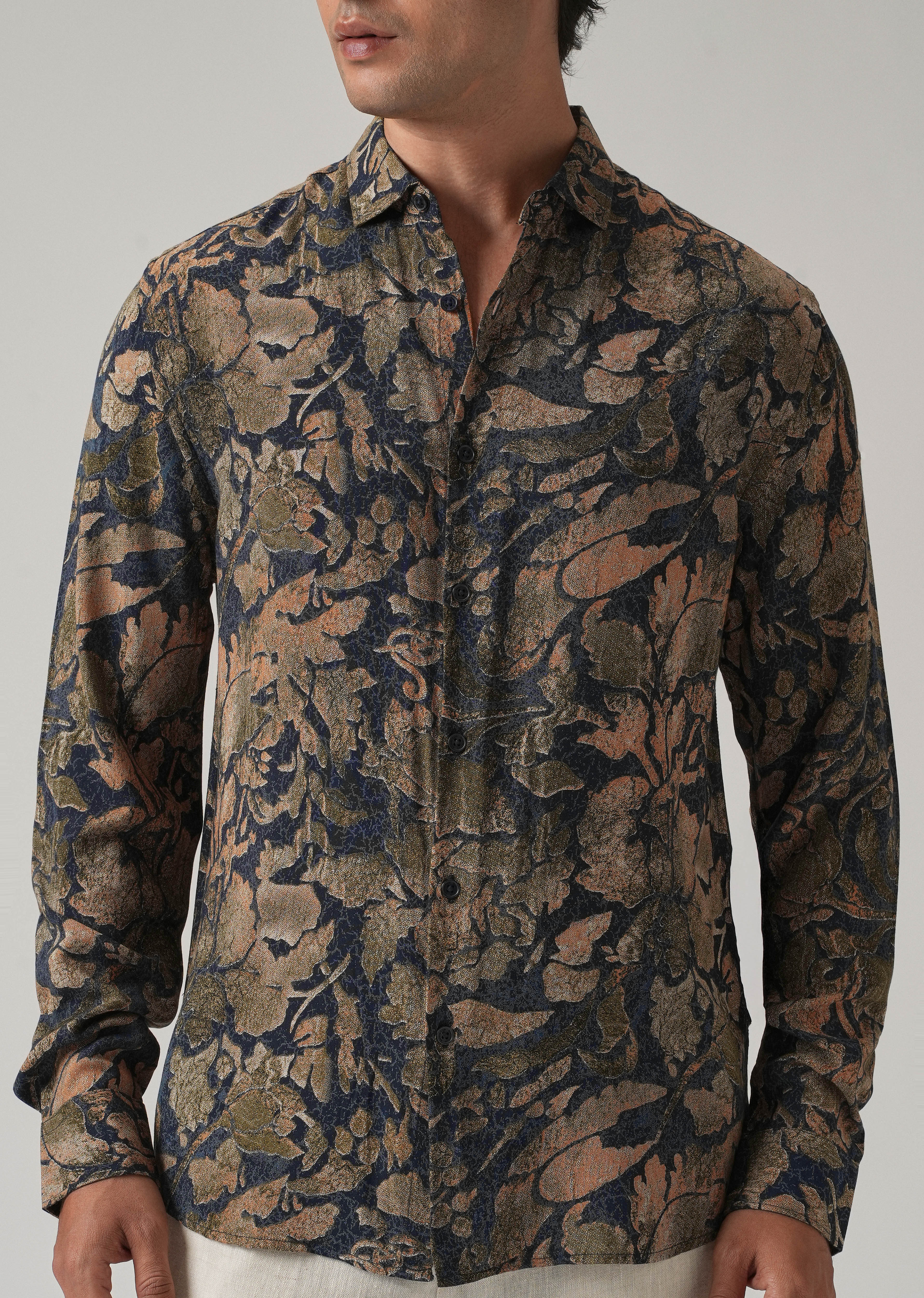 Blue Abstract Distress Print Feather Shirt