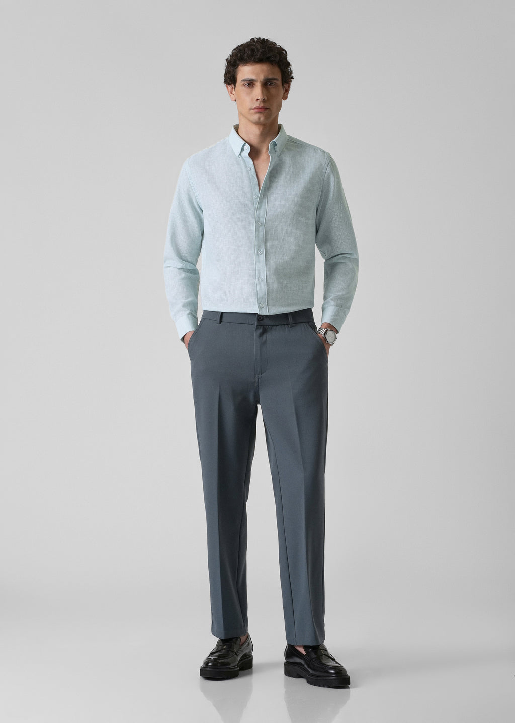 Blue Micro Checks Blended Cotton Shirt