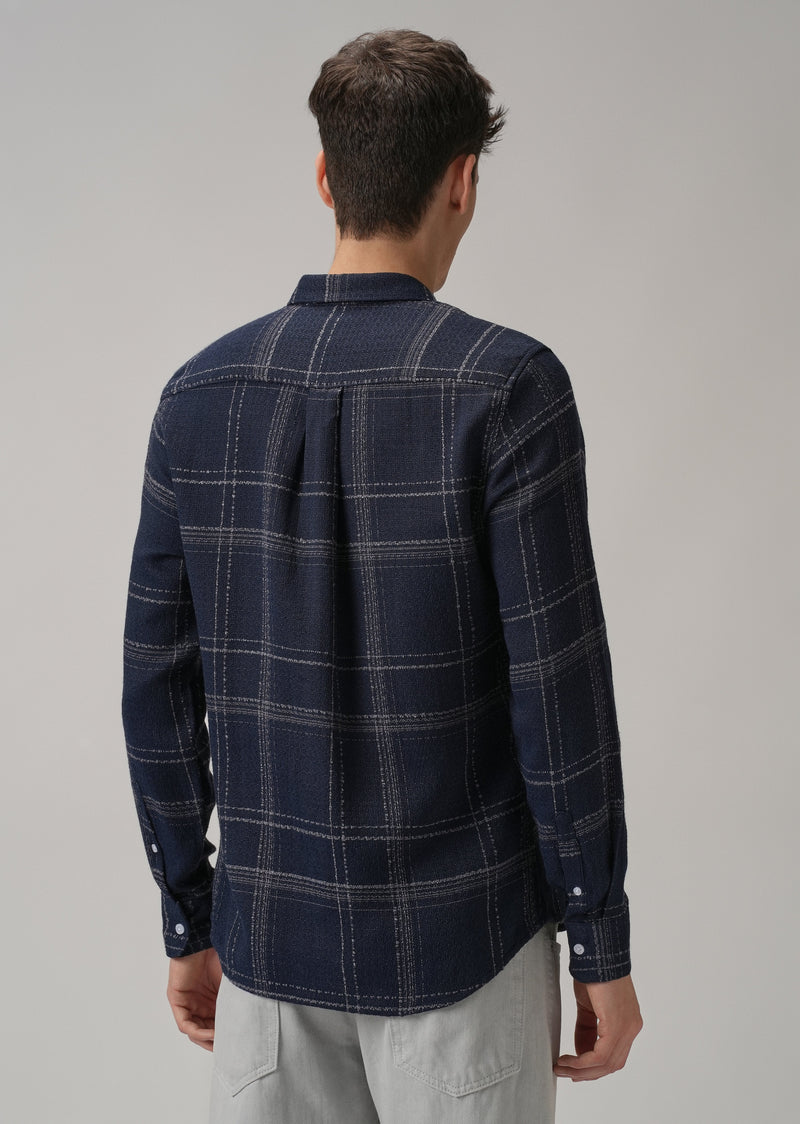 Blue Plaid Textured Cotton Check Shirt