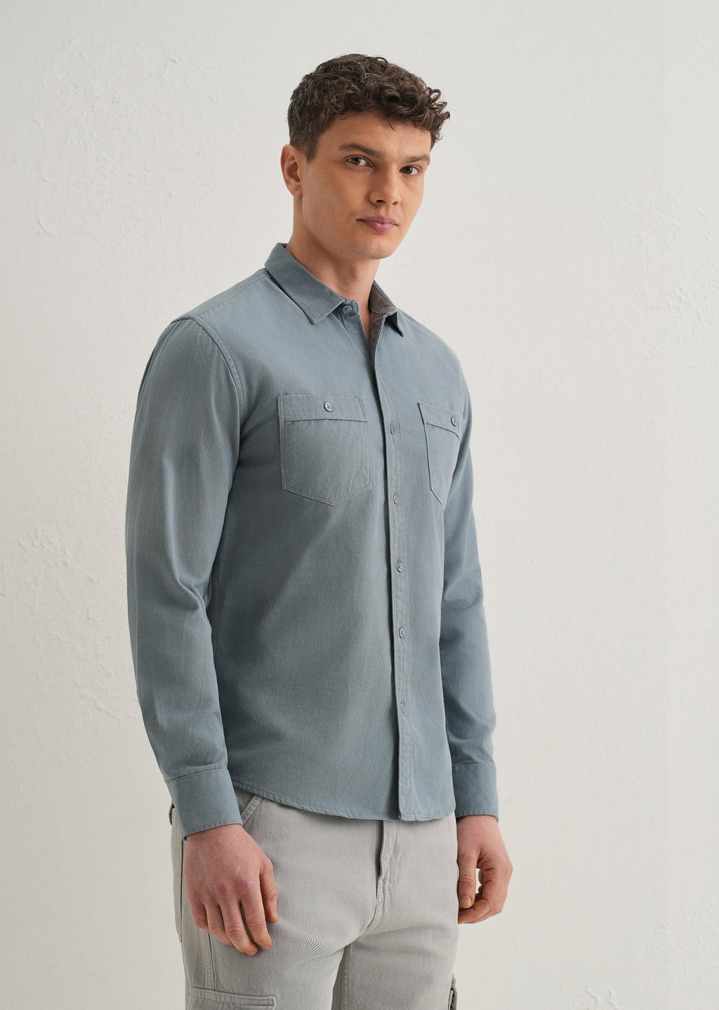 Blue Plain Double Pocket Shirt