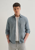 Blue Plain Double Pocket Shirt