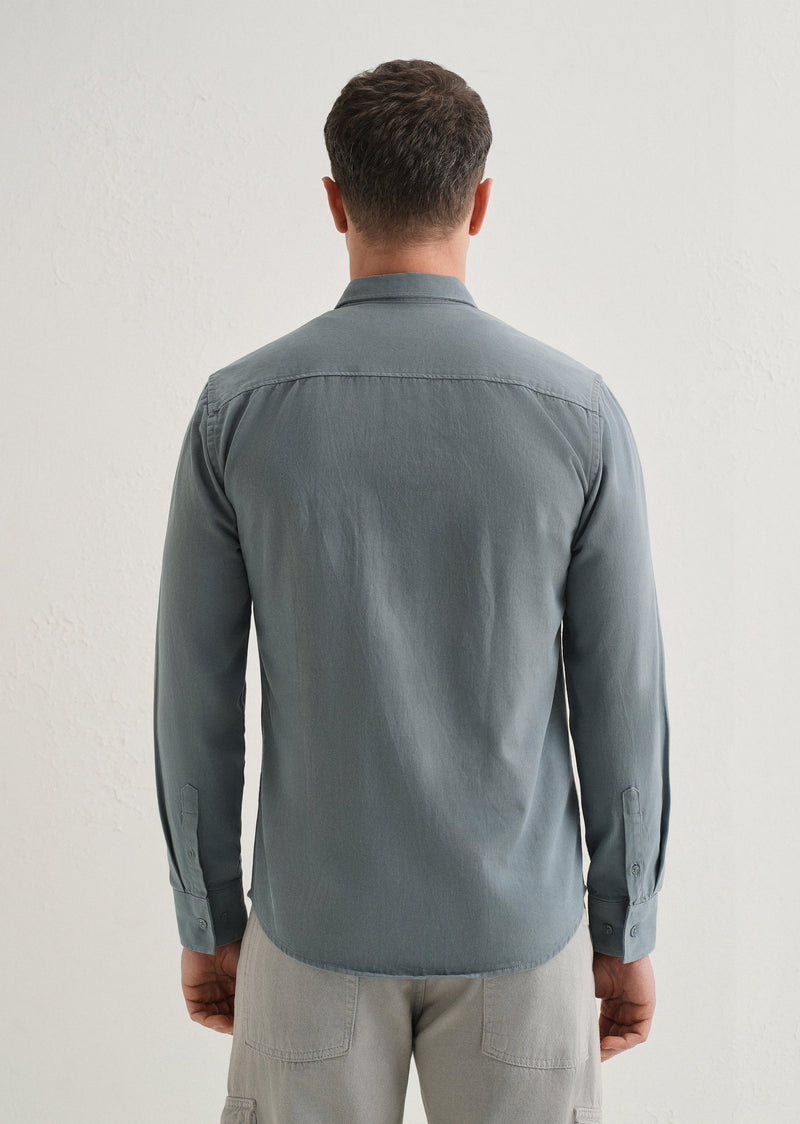 Blue Plain Double Pocket Shirt