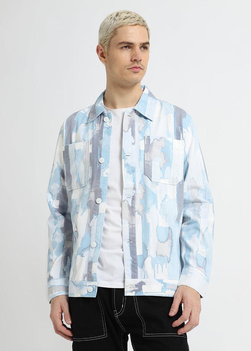 Pastel Blue Printed Summer Jacket